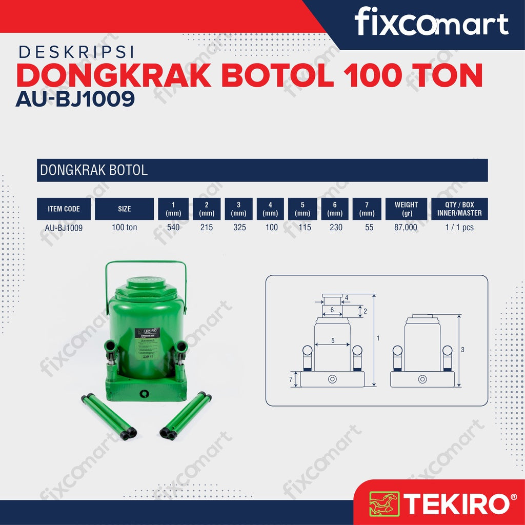 Tekiro Dongkrak Botol 100 Ton - Hydraulic Bottle Jack