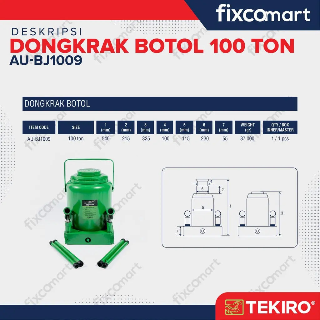 Tekiro Dongkrak Botol 100 Ton - Hydraulic Bottle Jack FIXCOMART