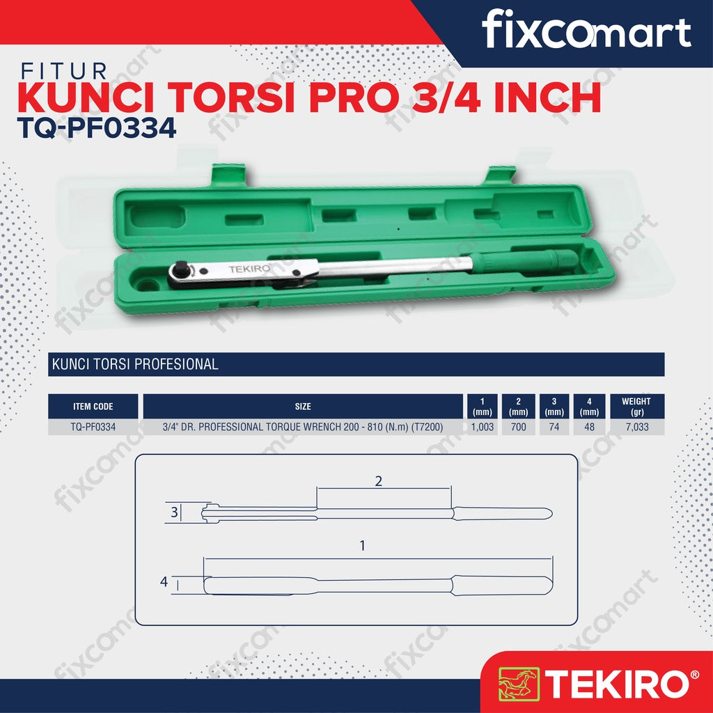 Tekiro Kunci Torsi Pro T7200 3/4" inch 200-810 Newton - Torque Wrench