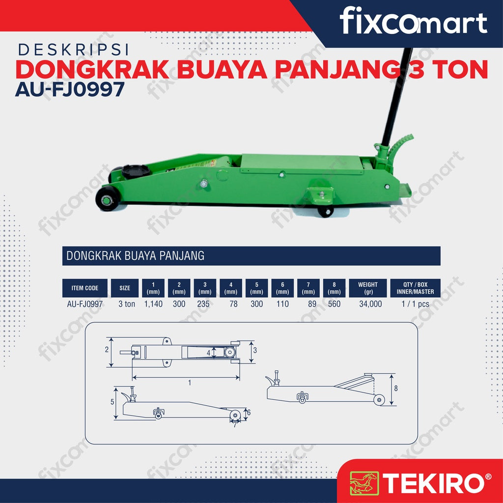 Tekiro Dongkrak Buaya Panjang 3 Ton - Dongkrak Mobil