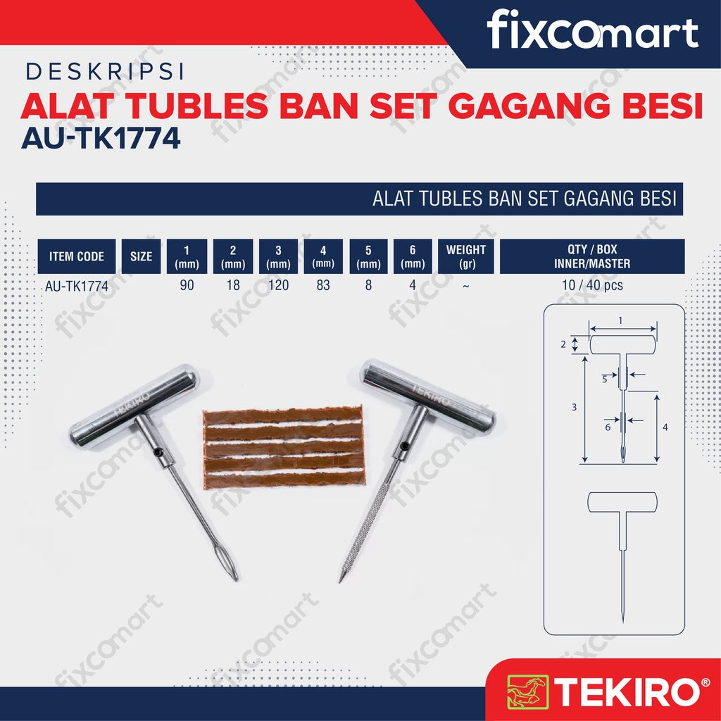 TEKIRO Alat Tubles Ban Set Gagang Besi