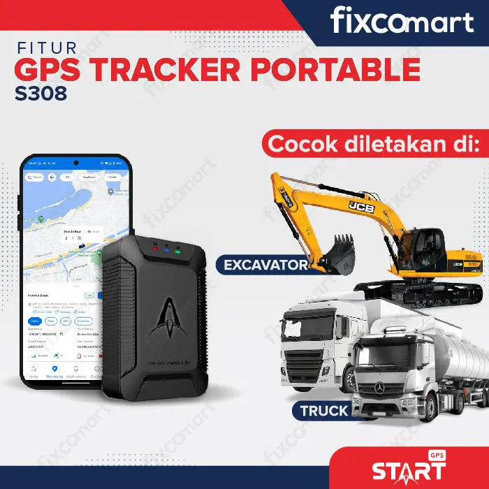 GPS Tracker Alat Pelacak Kendaraan Motor Mobil - Start GPS S308 Alat Keamanan Kendaraan Mobil Motor Bus Truk Alat Berat Kontainer FIXCOMART
