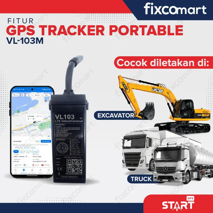 GPS Tracker Alat Pelacak Kendaraan Motor Mobil - Start GPS VL103M Alat Keamanan Kendaraan Mobil Motor Bus Truk Alat Berat Kontainer FIXCOMART
