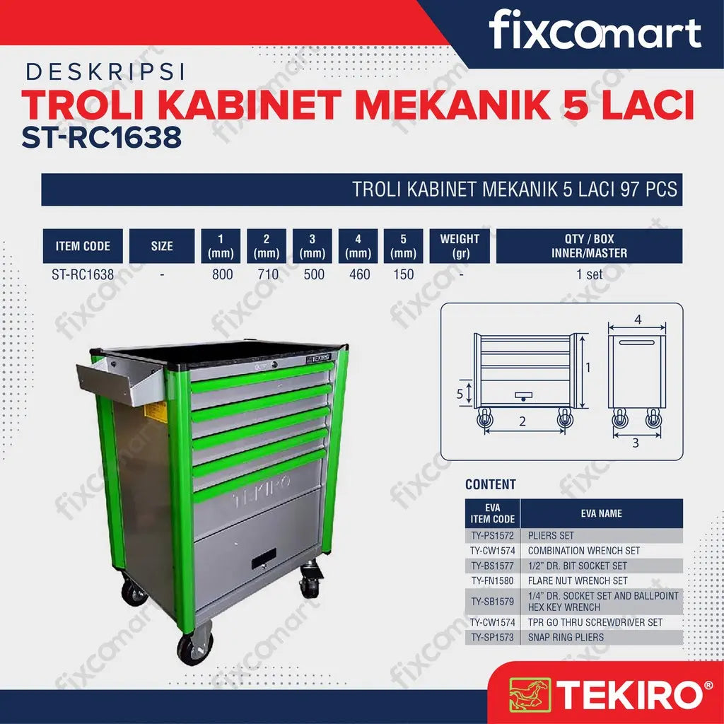 Tekiro Troli 5 Susun Isi 97 Pcs - Cabinet Drawer Set FIXCOMART