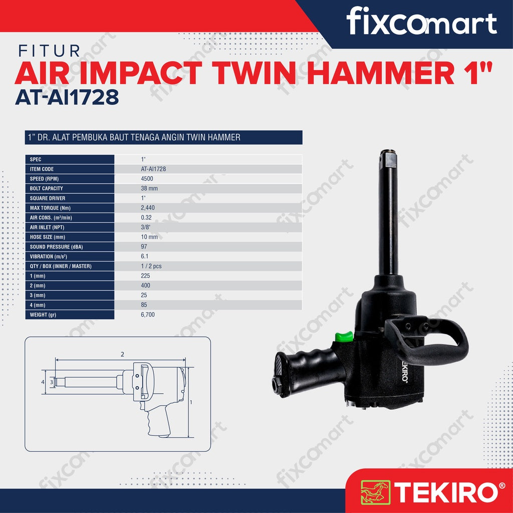 Tekiro Air Impact Twin Hammer 1" Inch - Mesin Impact