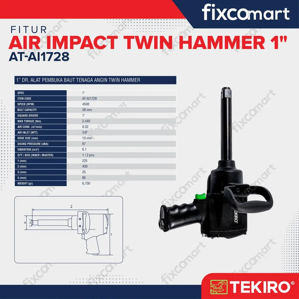 Tekiro Air Impact Twin Hammer 1" Inch - Mesin Impact FIXCOMART