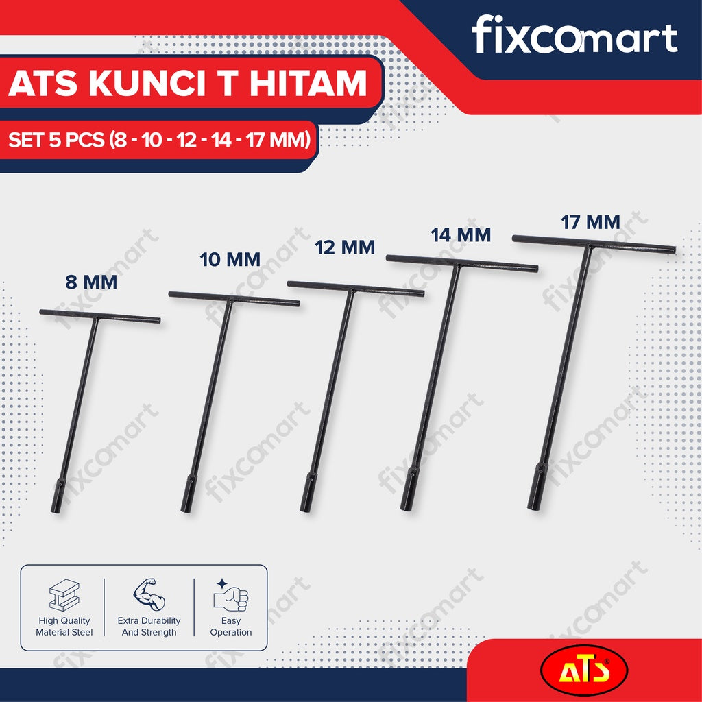 Kunci T Sock Set 6 Pcs ATS 8 - 10 - 12 - 14 - 17 - 19 mm HITAM