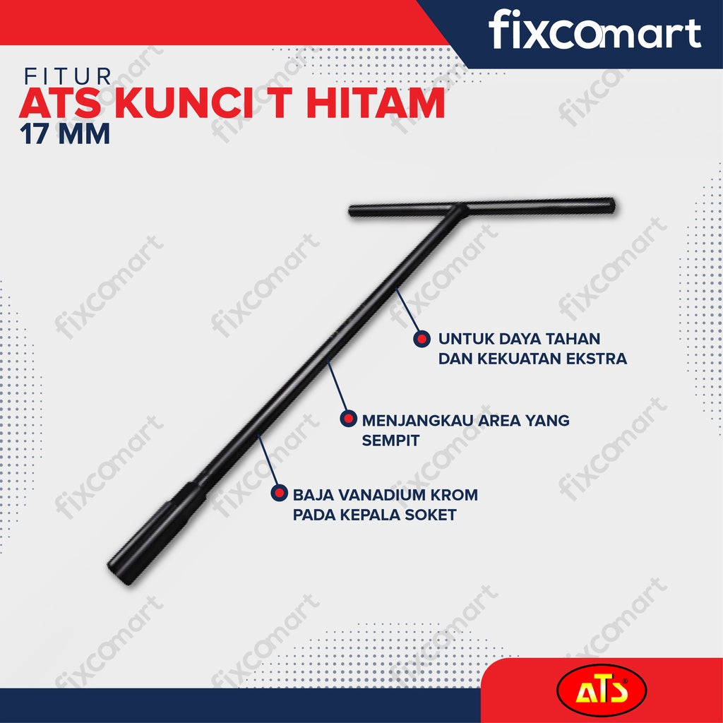 Kunci T Sock Set 6 Pcs ATS 8 - 10 - 12 - 14 - 17 - 19 mm HITAM