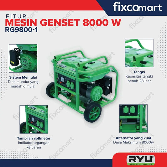 RYU Gasoline Generator Set / Mesin Genset RG9800-1 FIXCOMART