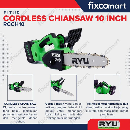 RYU Cordless Chainsaw 10" - Gergaji Mesin FIXCOMART