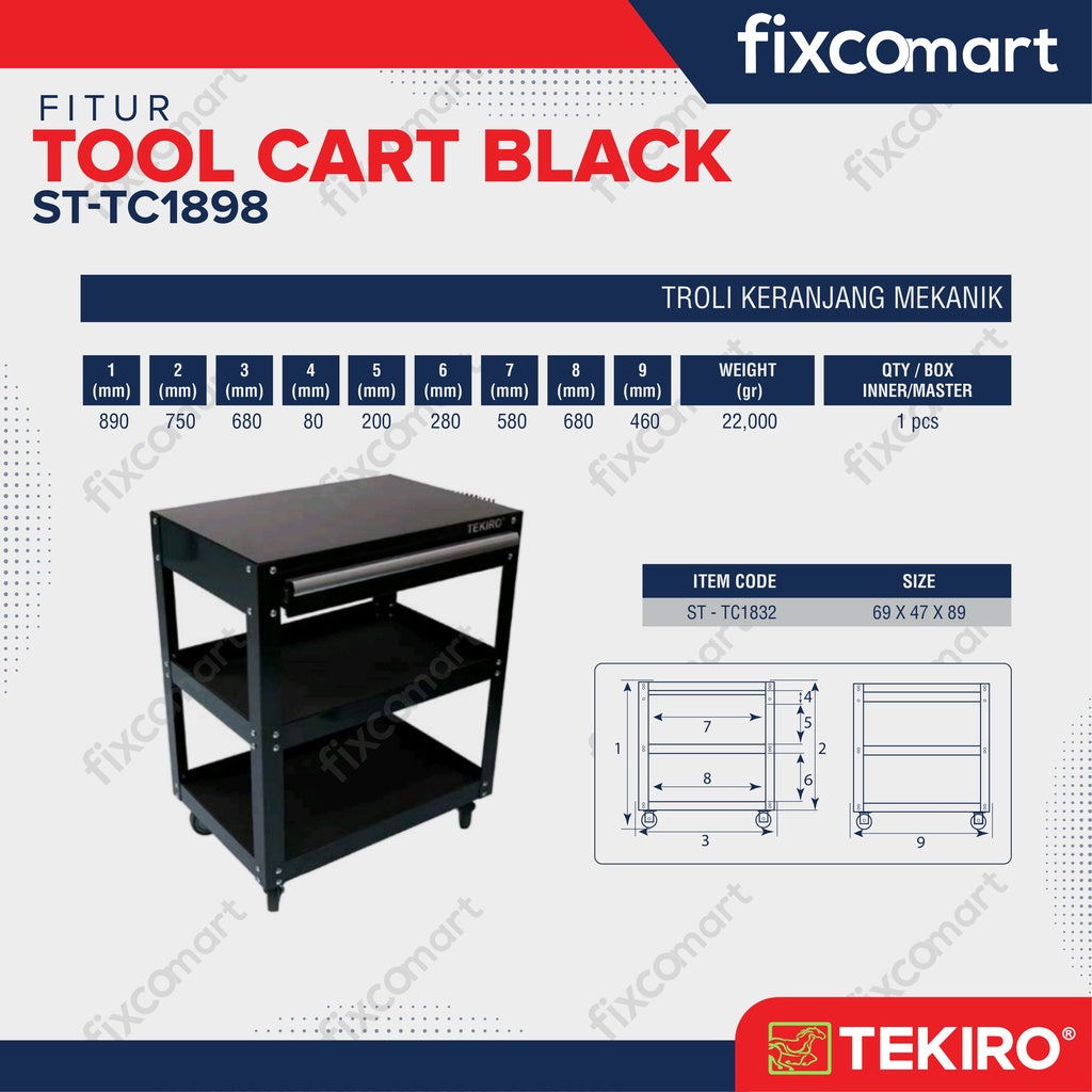 TEKIRO Tool Cart Black (Hitam)