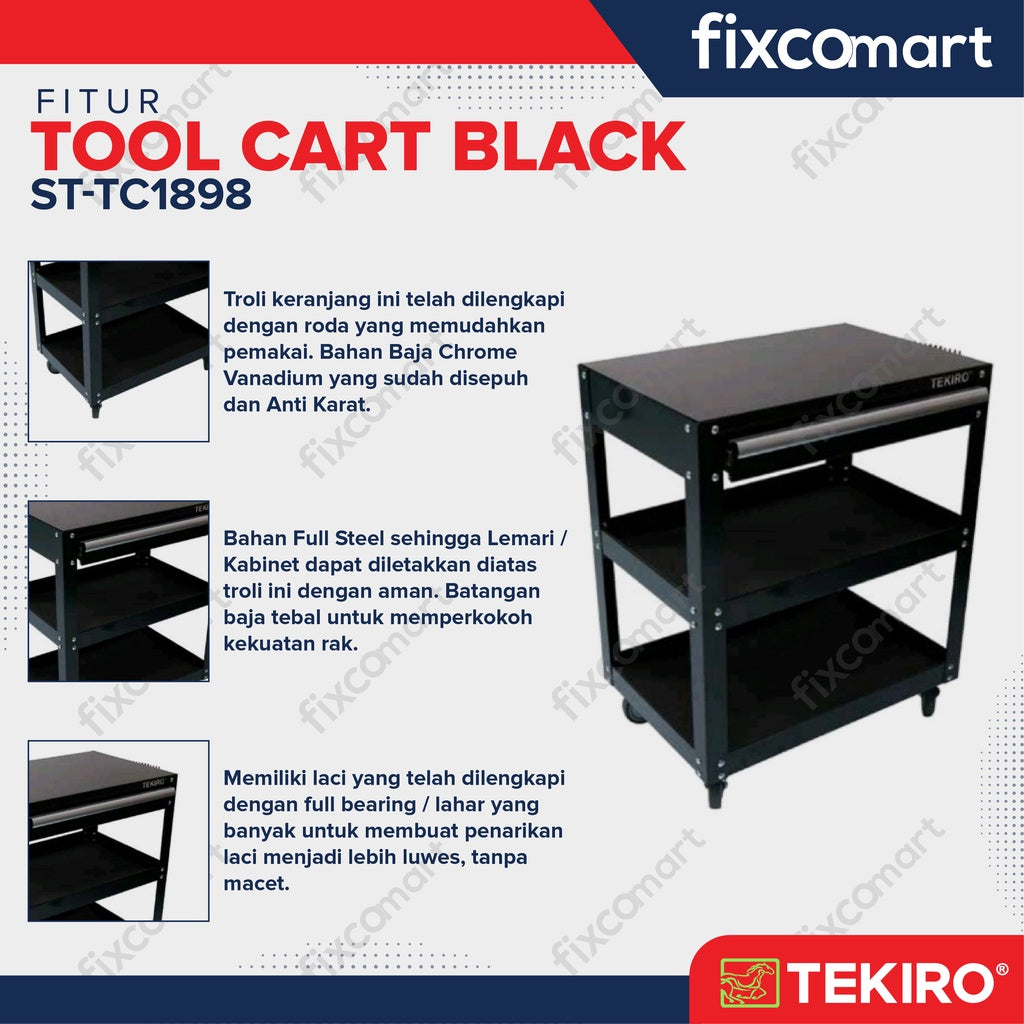 TEKIRO Tool Cart Black (Hitam)