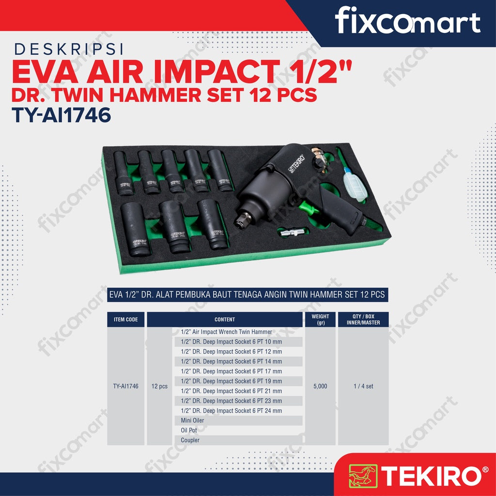 TEKIRO Eva Air Impact 1/2" DR. TWIN HAMMER SET 12 PCS