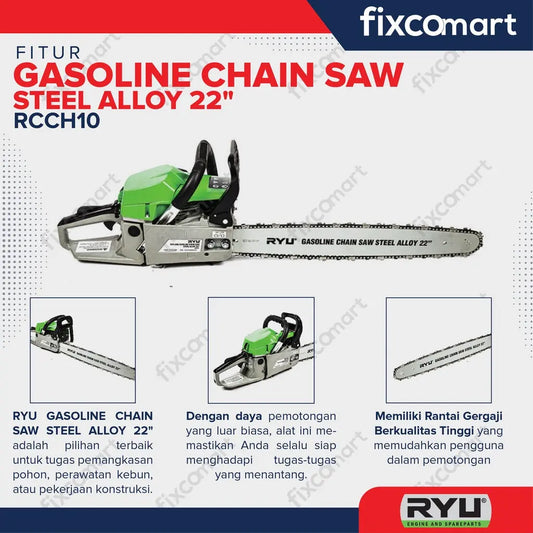 RYU Gasoline Chainsaw 22" - Gergaji Mesin 22" FIXCOMART