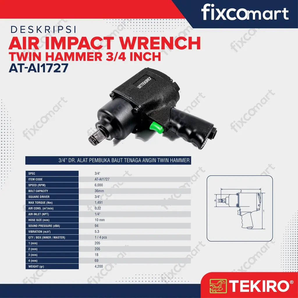 TEKIRO Air Impact Twin Hammer 3/4" FIXCOMART
