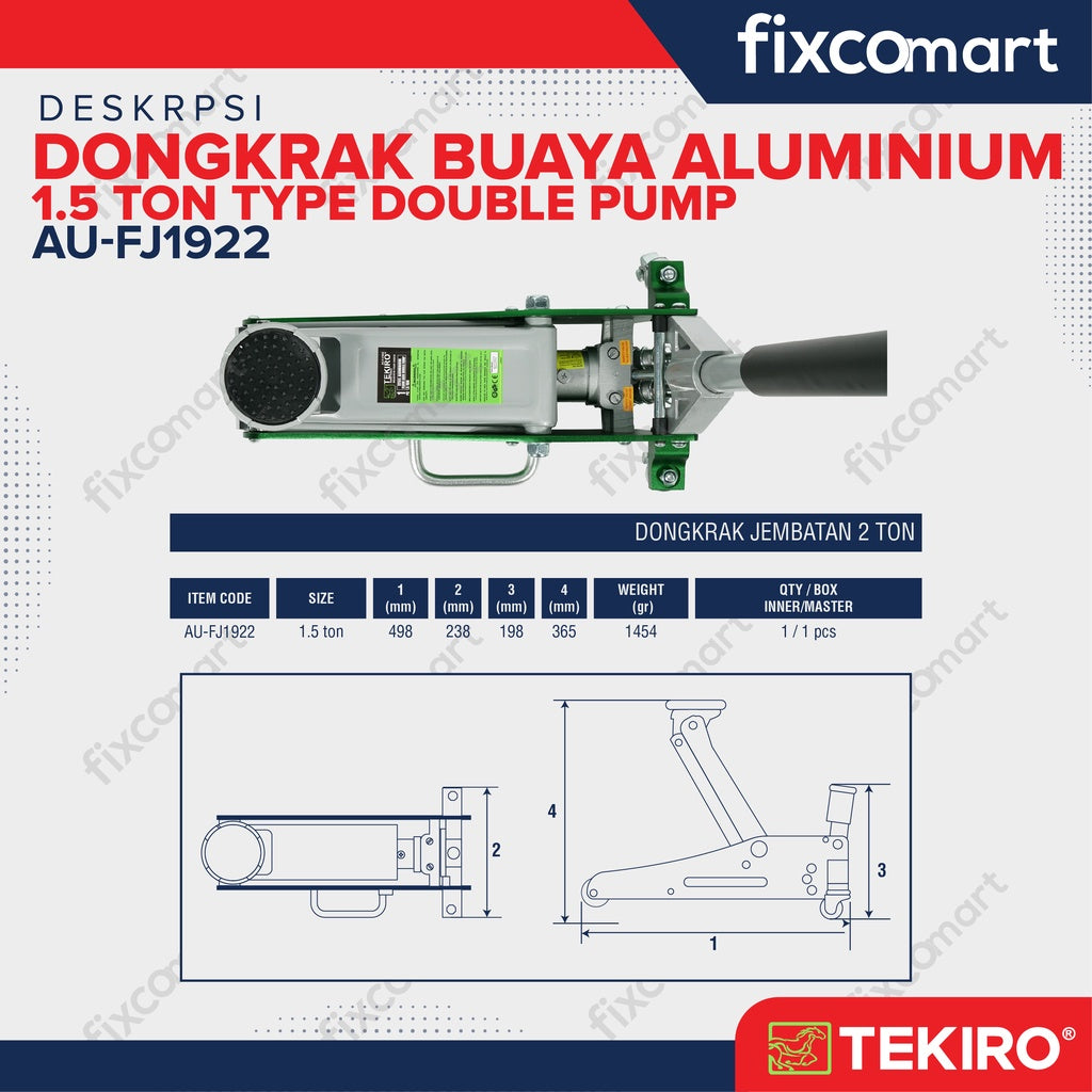 TEKIRO Dongkrak Buaya Aluminium 1.5 TON Type Double Pump