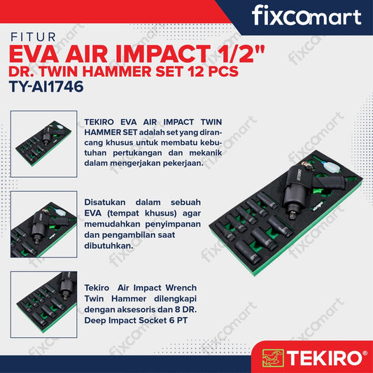 TEKIRO Eva Air Impact 1/2" DR. TWIN HAMMER SET 12 PCS