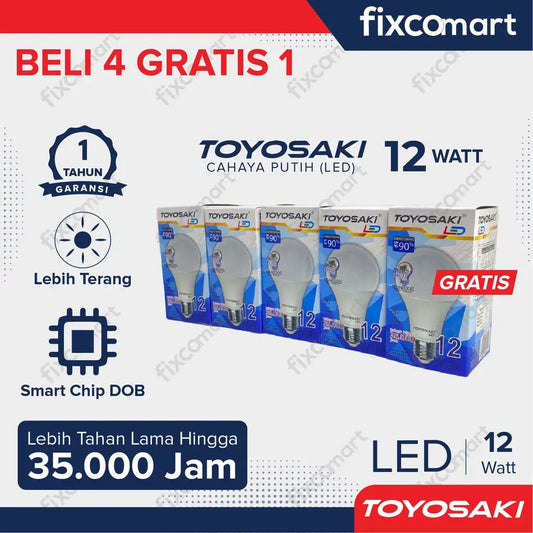 Lampu LED Bohlam Toyosaki 12W Paket Bundling GRATIS 1 Pcs 12 Watt FIXCOMART
