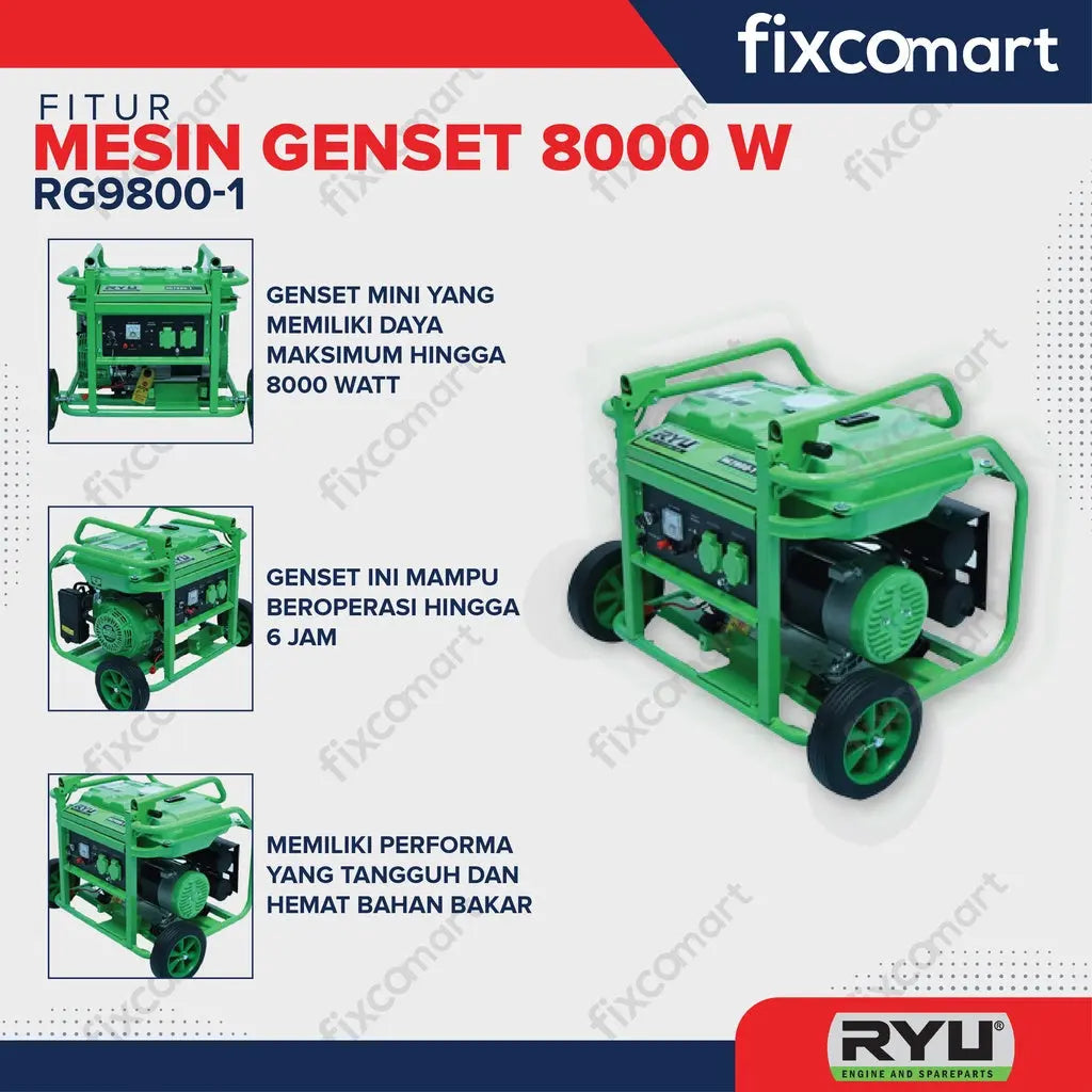 RYU Gasoline Generator Set / Mesin Genset RG9800-1 FIXCOMART