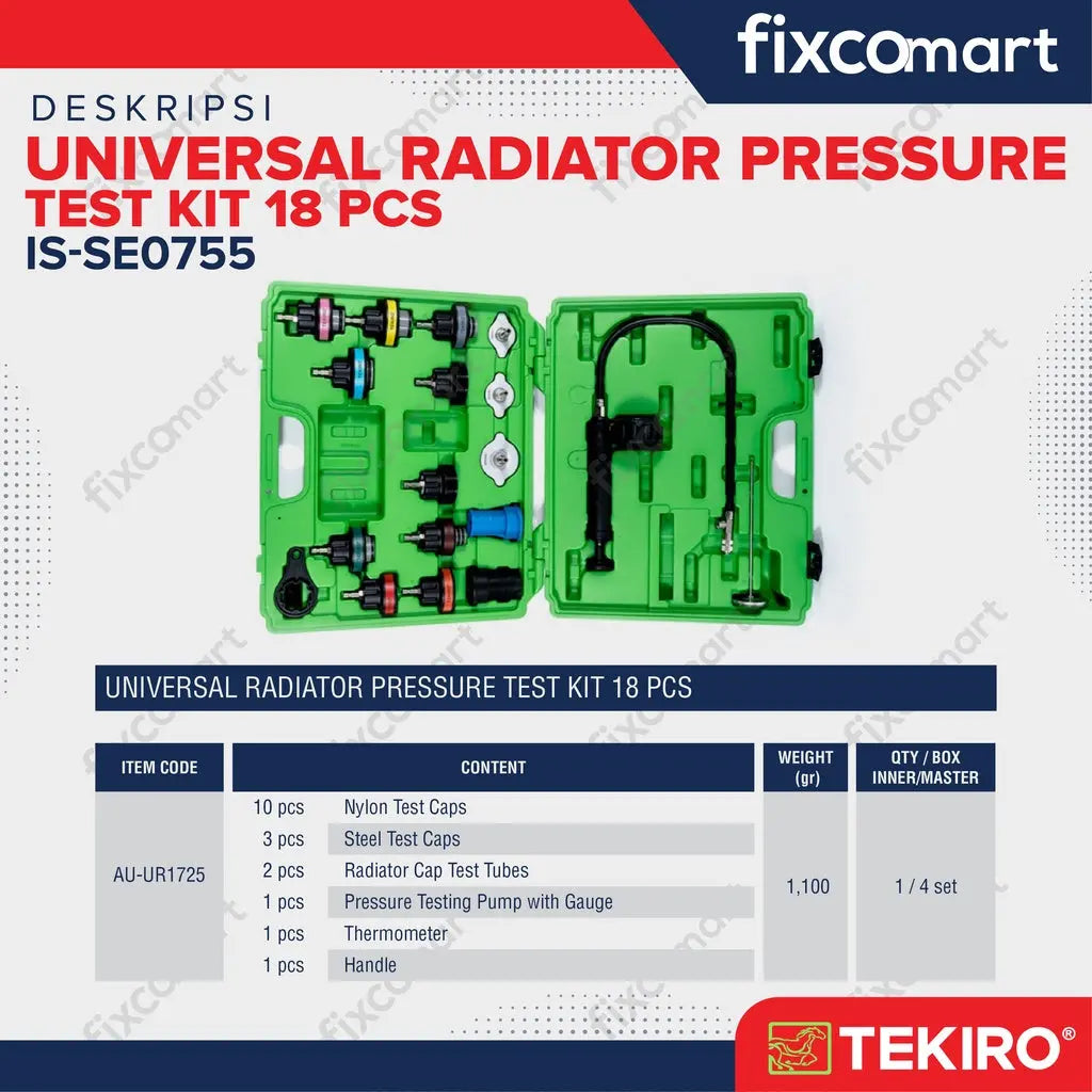 TEKIRO Universal Radiator Preassure Test Kit 18 PCS FIXCOMART