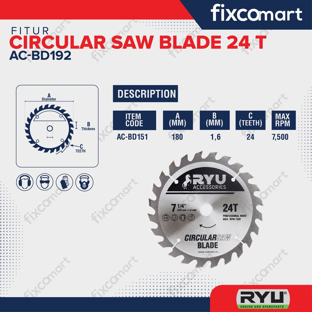 RYU (AC) Circular Saw Blade 185 MM x 1.6 MM x 24 T (7 1/4")