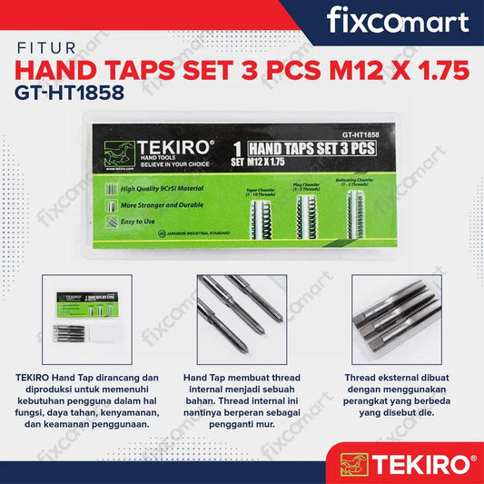 TEKIRO Hand Taps Set 3 Pcs M12 X 1.75 FIXCOMART