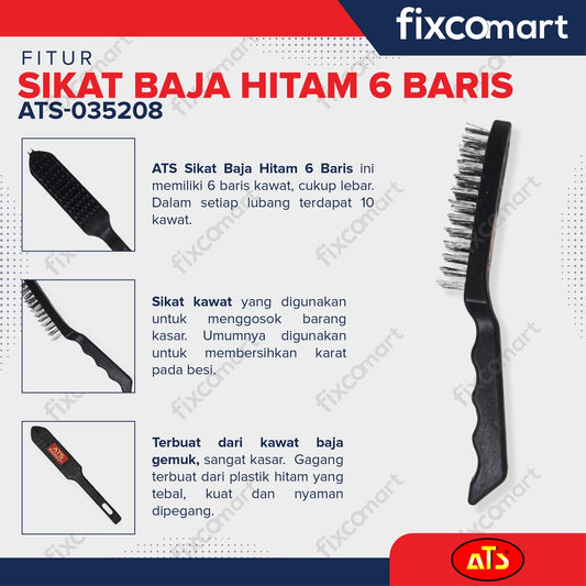 ATS Sikat Baja Hitam 6 Baris