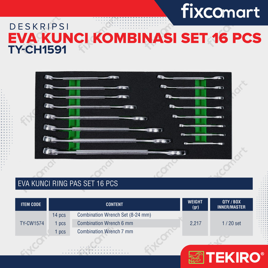 TEKIRO EVA KUNCI KOMBINASI SET 16 PCS