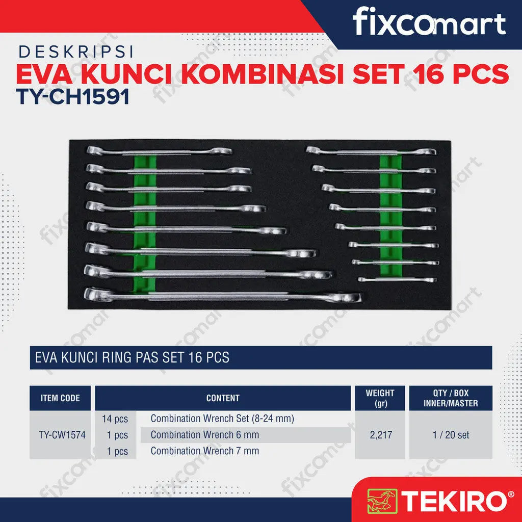 TEKIRO EVA KUNCI KOMBINASI SET 16 PCS FIXCOMART