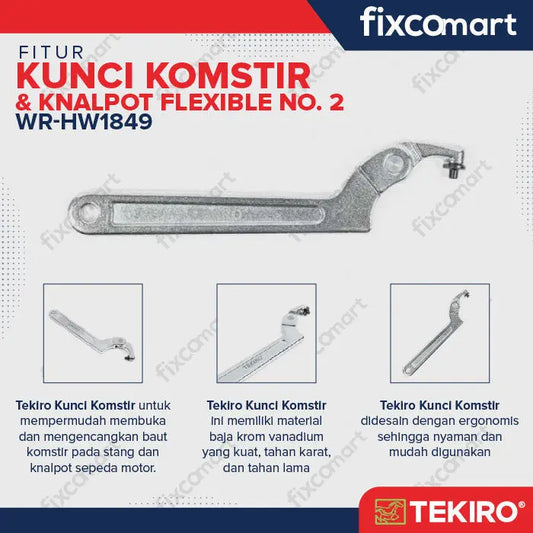 TEKIRO KUNCI KOMSTIR DAN KNALPOT 1 1/4-3 Inch FLEXIBLE Hook Wrench - KUNCI KOMSTIR FIXCOMART