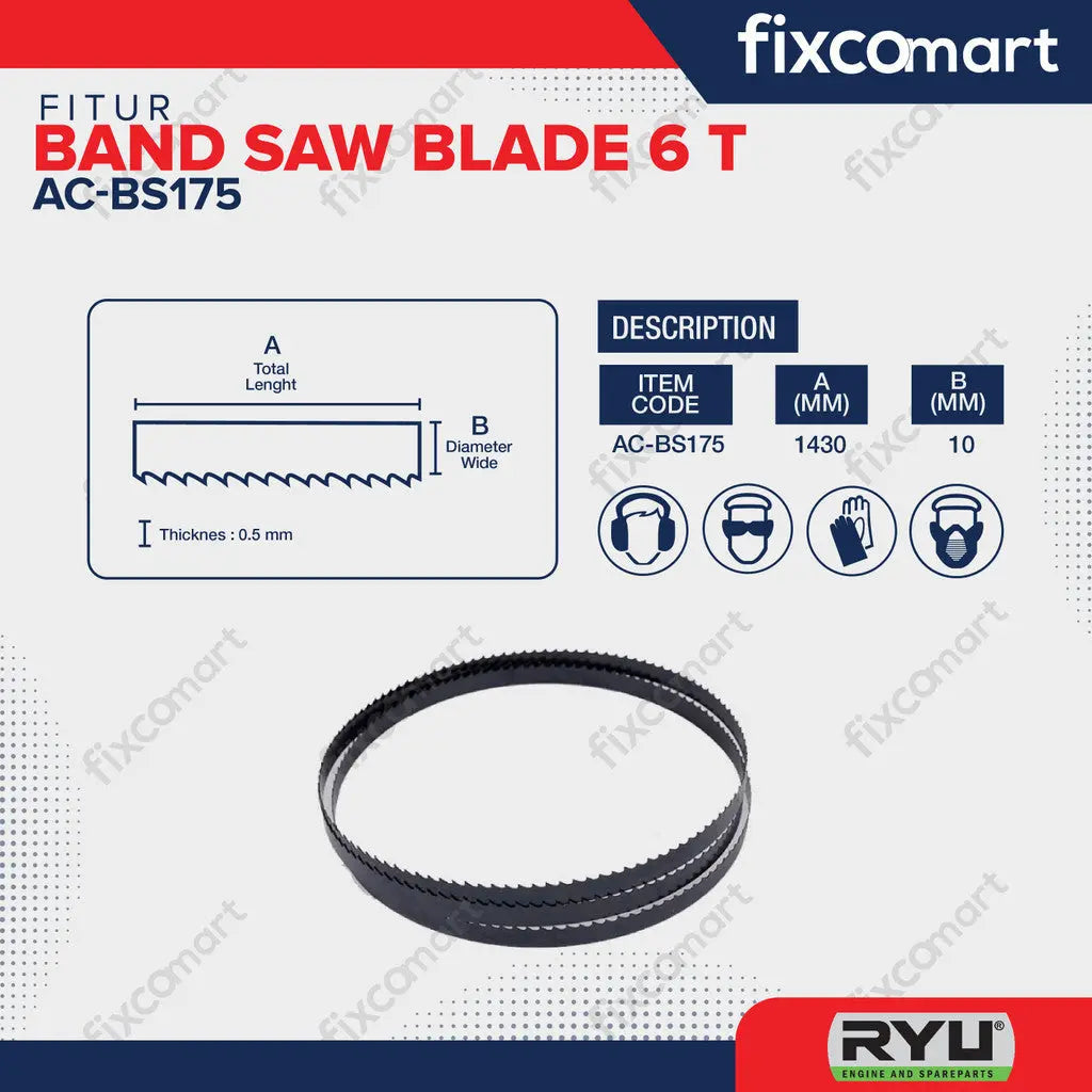 RYU BAND SAW BLADE 1430 MM X 10 MM X 6 T - MATA GERGAJI BANDSAW AC-BS175 FIXCOMART