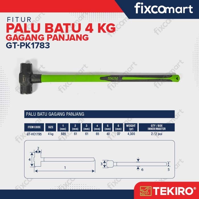 TEKIRO PALU BATU 4 KG GAGANG PANJANG - HAMMER CONSTRUCTION 4 KG TEKIRO