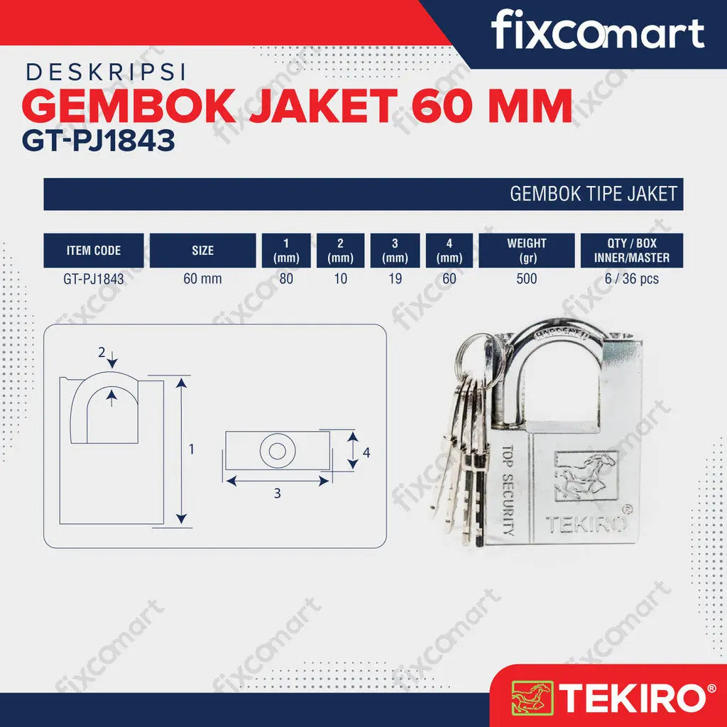 TEKIRO GEMBOK JAKET 60 MM - PADLOCK JACKET FIXCOMART