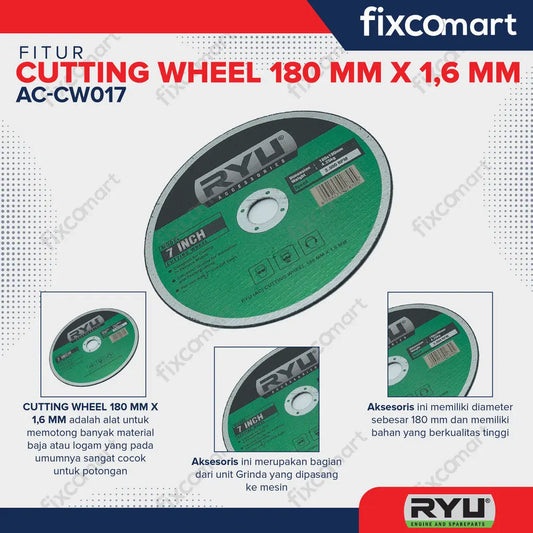 RYU CUTTING WHEEL 180 MM X 1,6 MM - Mata Batu Potong Besi FIXCOMART