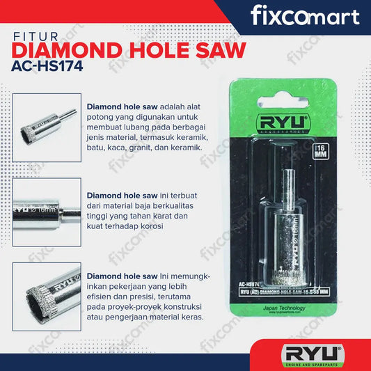 RYU DIAMOND HOLE SAW 16 X 55 MM - MATA BOR KACA - MATA BOR KERAMIK FIXCOMART