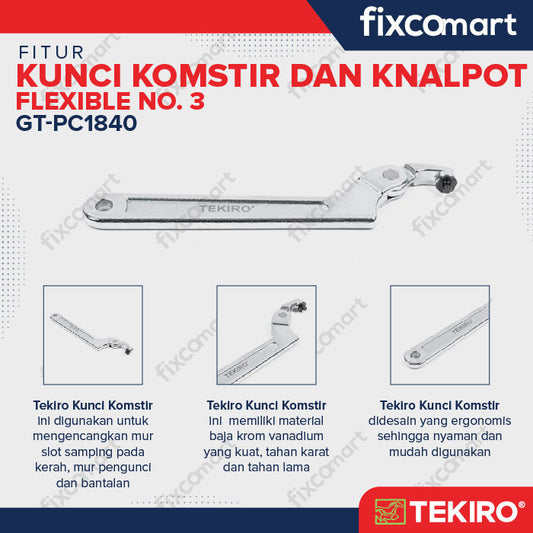 TEKIRO KUNCI KOMSTIR DAN KNALPOT 2 -  4 ¾ Inch FLEXIBLE Hook Wrench - KUNCI KOMSTIR