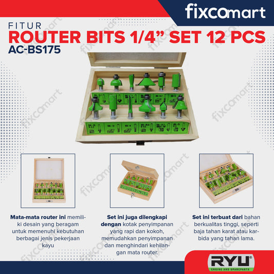 RYU ROUTER BITS 1/4" SET 12 PCS - MATA ROUTER