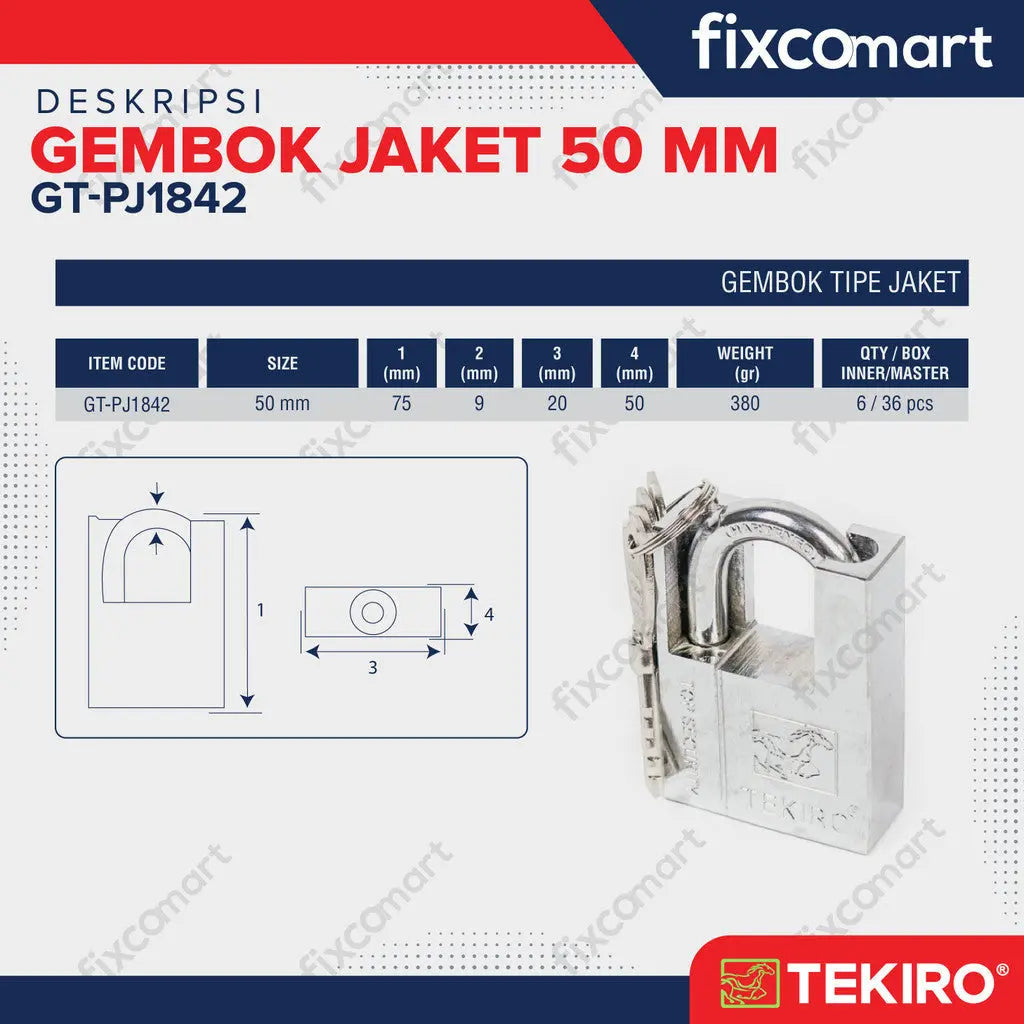 TEKIRO GEMBOK JAKET 50 MM - PADLOCK JACKET FIXCOMART