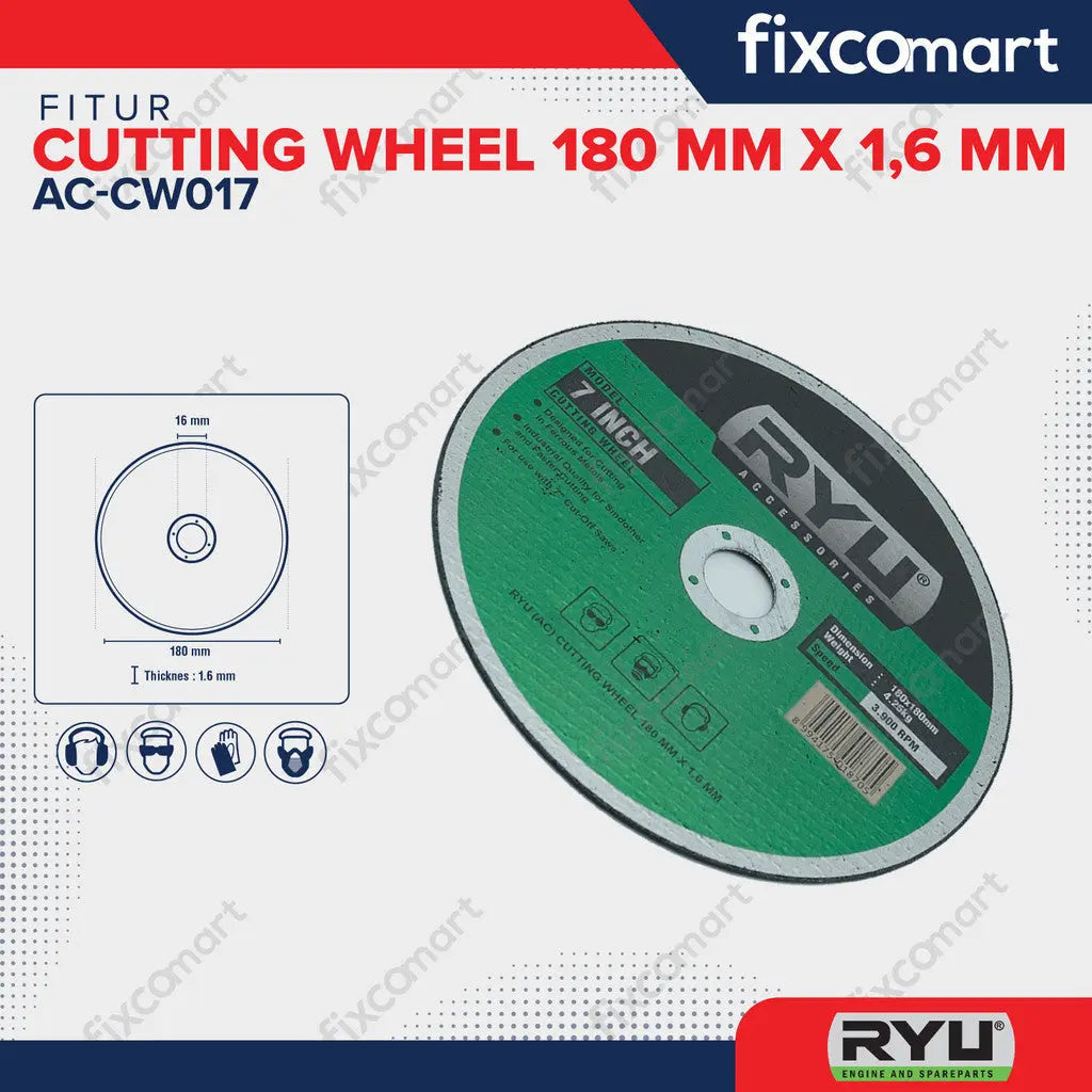 RYU CUTTING WHEEL 180 MM X 1,6 MM - Mata Batu Potong Besi FIXCOMART