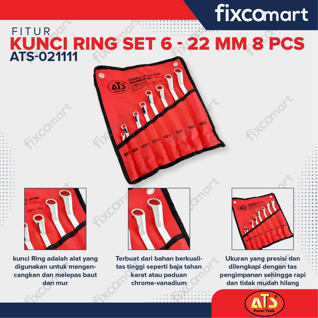 Kunci Ring Pas ATS SET 8 pcs ( 6-22mm)