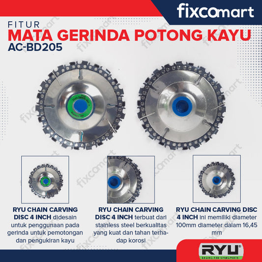 RYU CHAIN CARVING DISC 4 INCH - MATA GERINDA POTONG KAYU - PERKAKAS