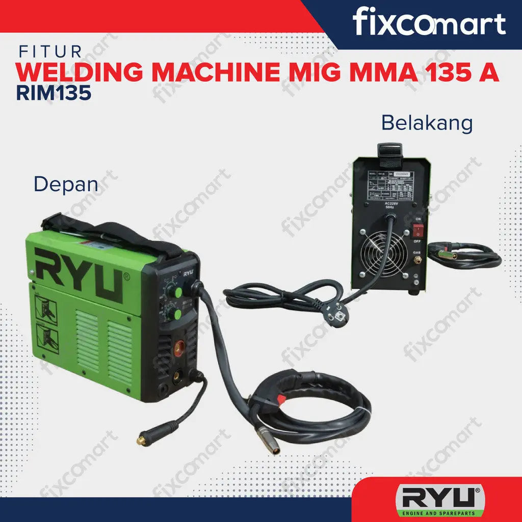 RYU WELDING MACHINE MIG MMA 135 A - Mesin Las CO2 Tanpa Gas MIG 135 A FIXCOMART