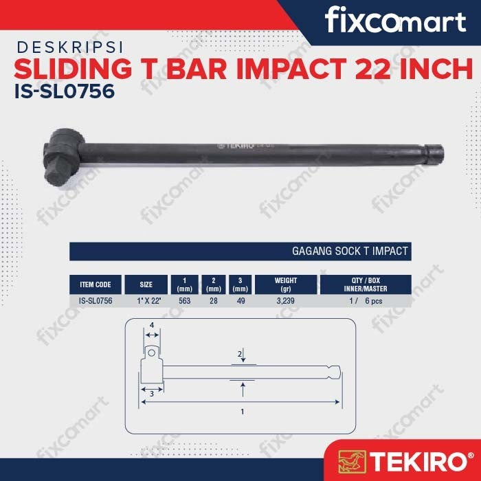 TEKIRO 1 INCH SLIDING BAR IMPACT 22 Inch - GAGANG SOCK T