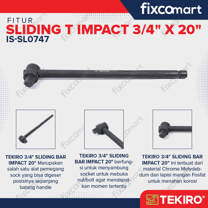 TEKIRO 3/4 INCH SLIDING BAR IMPACT 20 INCH / SLIDING T IMPACT