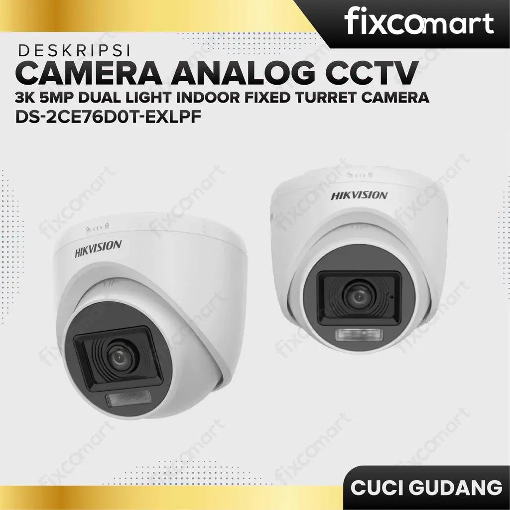 Kamera Pengawas CCTV HIKVISION - 3K 5MP Dual Light Indoor Fixed Turret Camera Analog Kamera Keamanan FIXCOMART