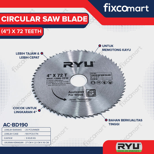 RYU CIRCULAR SAW BLADE 4 X 72 T - Mata pisau Potong Kayu