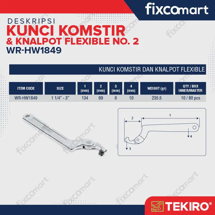 TEKIRO KUNCI KOMSTIR DAN KNALPOT 1 1/4-3 Inch FLEXIBLE Hook Wrench - KUNCI KOMSTIR FIXCOMART