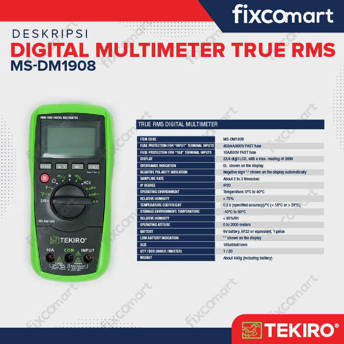TEKIRO DIGITAL MULTIMETER TRUE RMS / MULTITESTER DIGITAL