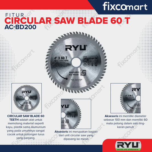 RYU MULTI CUTTER 4" X 60 T MATA POTONG KAYU PLASTIK ALUMINIUM FIXCOMART