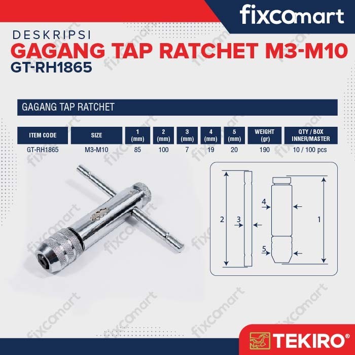TEKIRO Handle Tap Ratchet M3-M10 - GAGANG TAP RATCHET M3-M10
